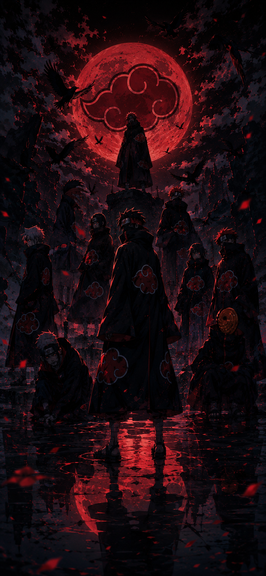 Naruto Akatsuki Red Moon Gathering 4K Mobile Wallpaper