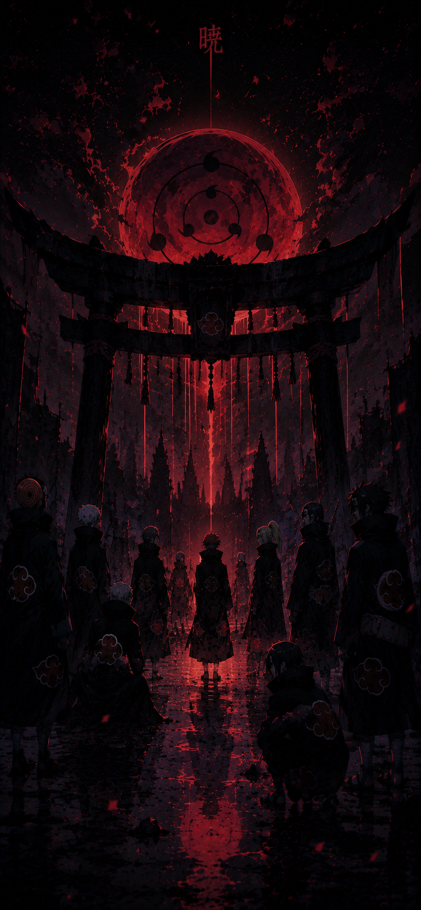 Naruto Akatsuki Red Torii Gate Night 4K Mobile Wallpaper