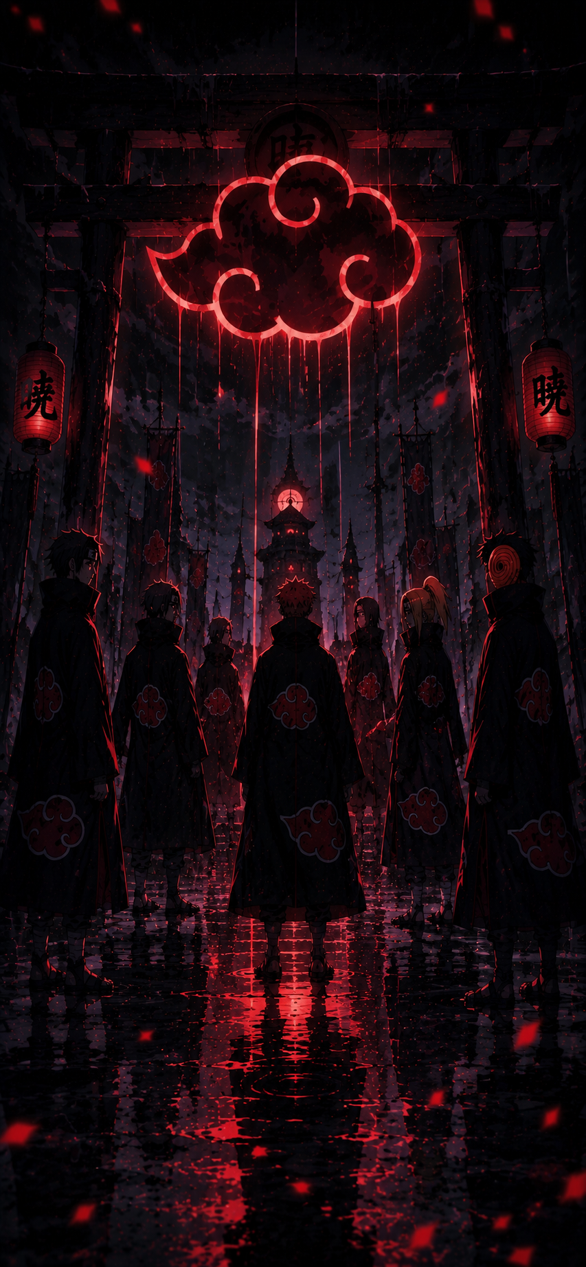 Naruto Akatsuki Temple Red Cloud Symbol 4K Mobile Wallpaper