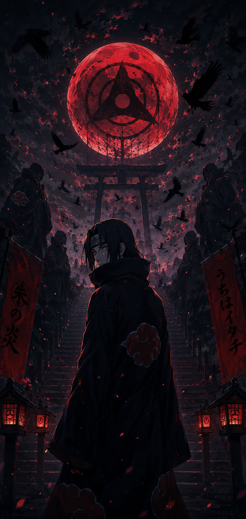 Naruto Itachi Uchiha Akatsuki Red Moon Gate 4K Mobile Wallpaper