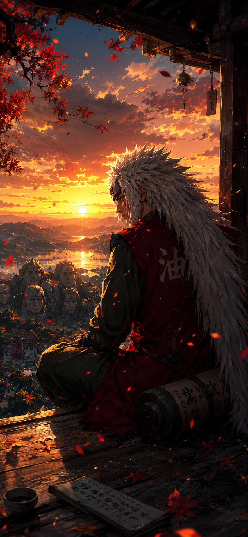 Naruto Jiraiya Sunset Meditation 4K Mobile Wallpaper