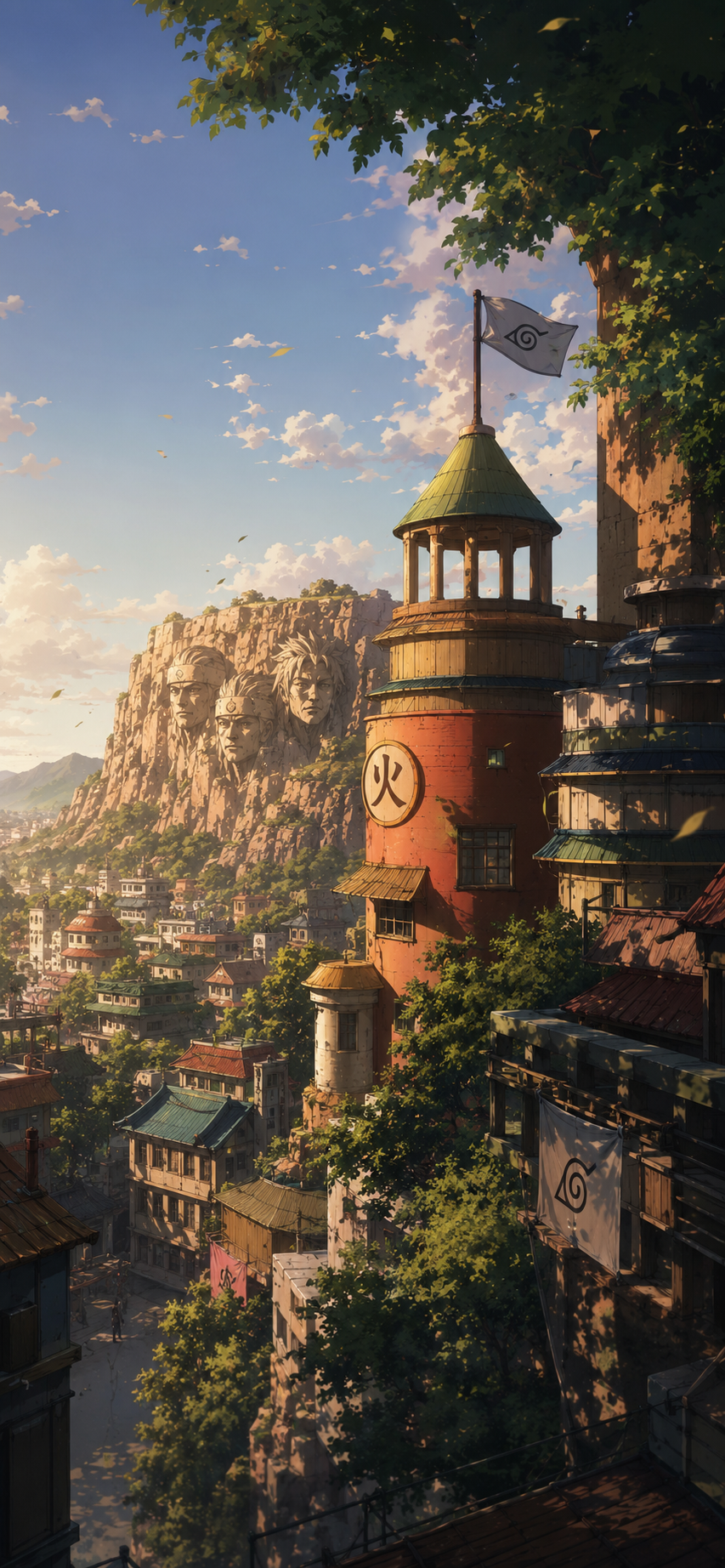 Naruto Konoha Watchtower Golden Hour 4K Mobile Wallpaper