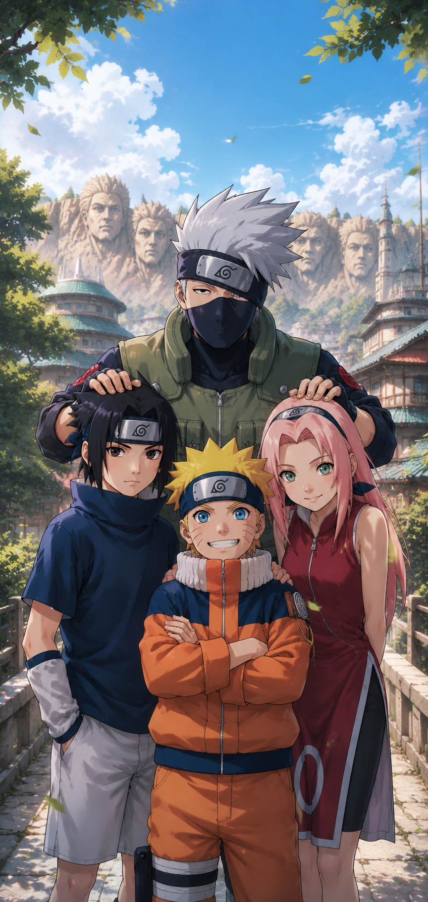 Naruto Team 7 Reunion Cherry Blossoms 4K Mobile Wallpaper