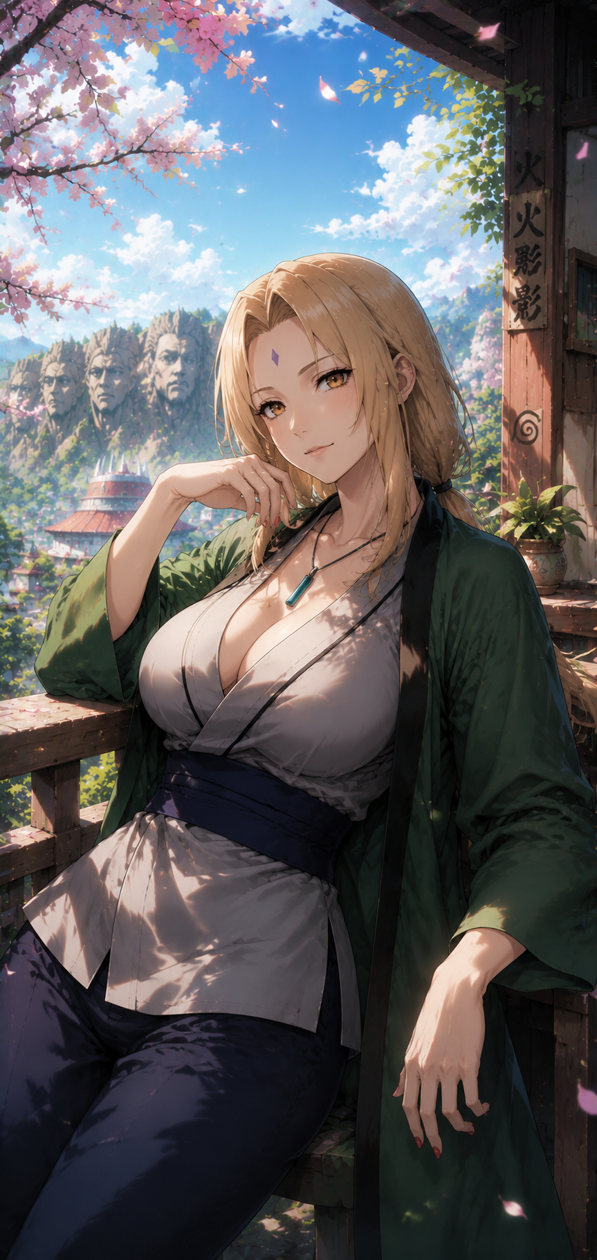 Naruto Tsunade Cherry Blossom Spring 4K Mobile Wallpaper