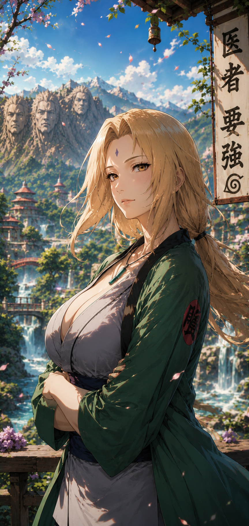 Naruto Tsunade Village Spring Day 4K Mobile Wallpaper