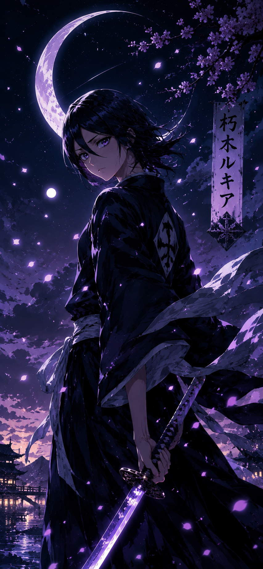 Bleach Rukia Kuchiki Purple Moon 4K Mobile Wallpaper