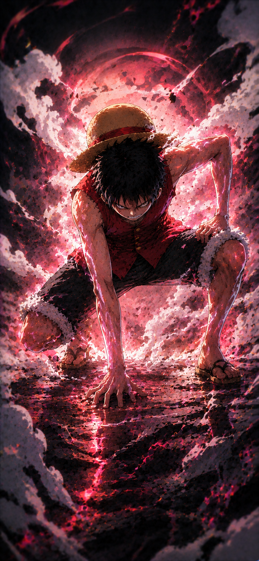 One Piece Luffy Conquerors Haki Red Aura 4K Mobile Wallpaper
