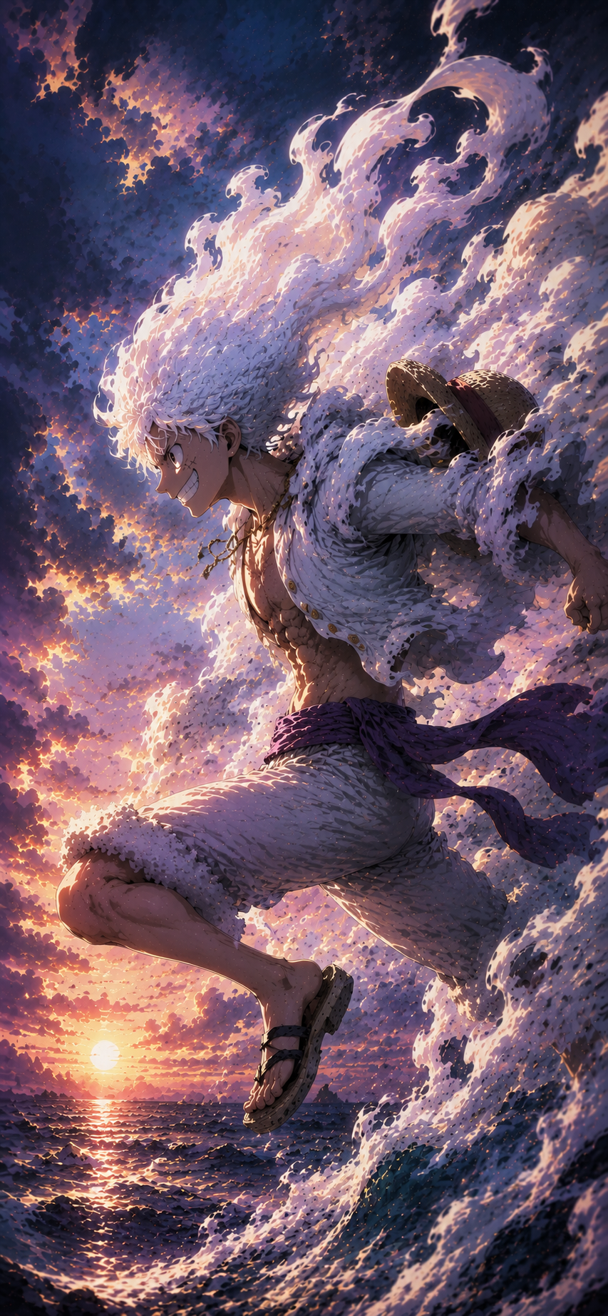 One Piece Luffy Gear 5 Ocean Wave 4K Mobile Wallpaper