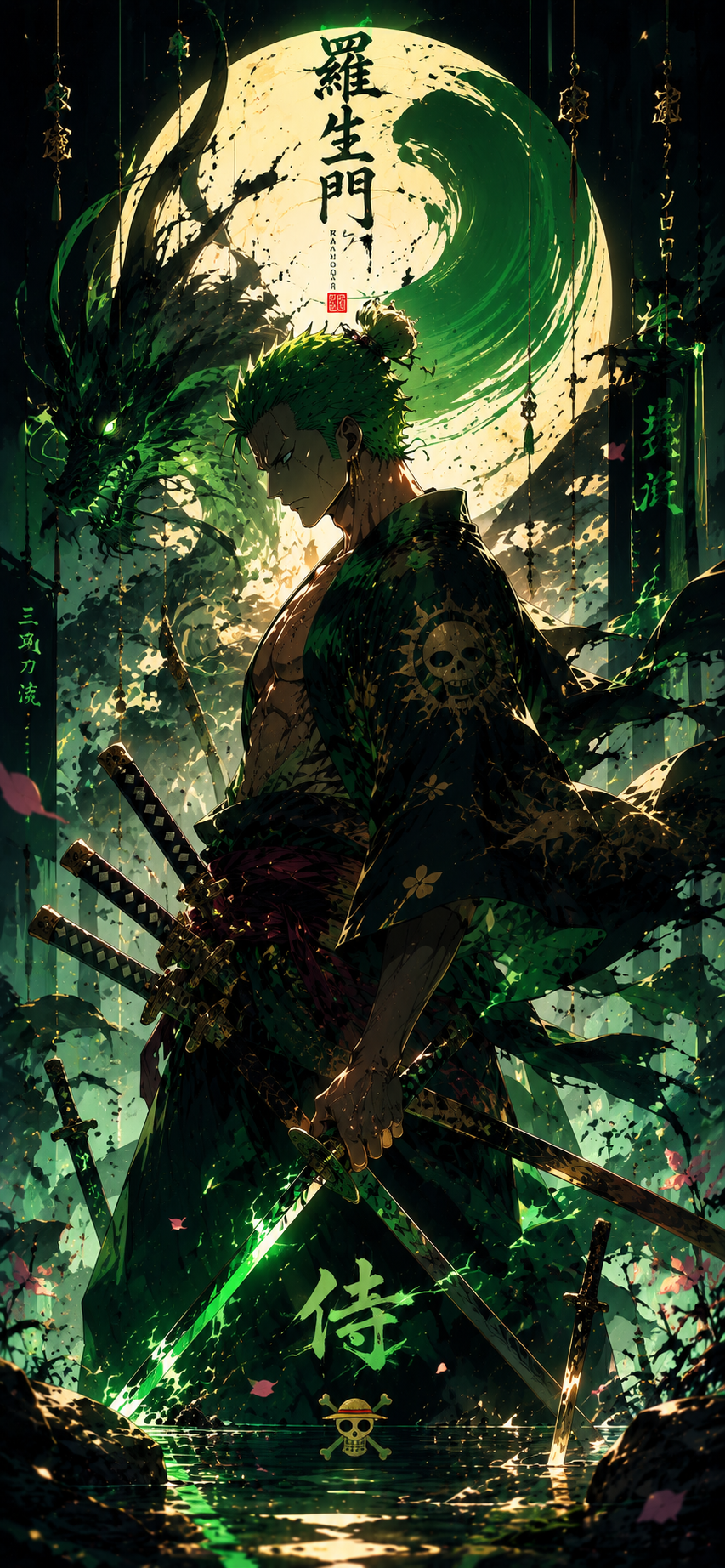 One Piece Roronoa Zoro Green Moon 4K Mobile Wallpaper