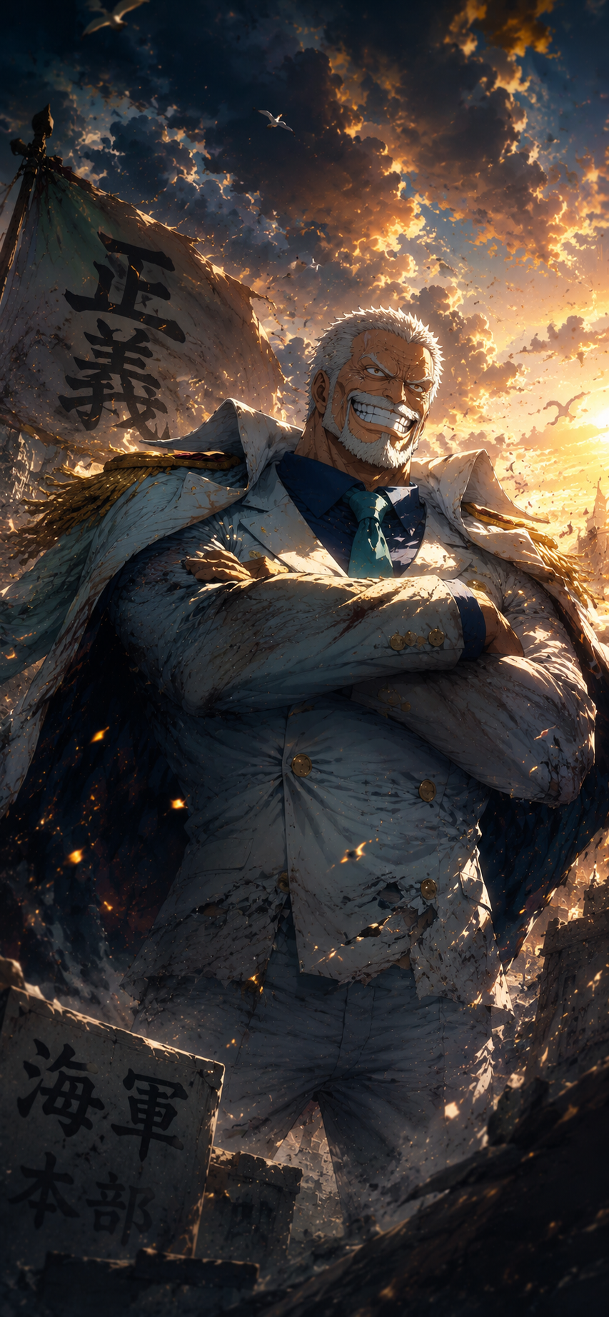One Piece Silvers Rayleigh Sunset Portrait 4K Mobile Wallpaper