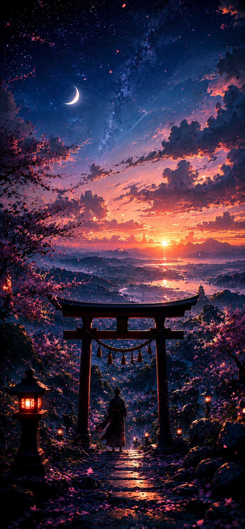 One Piece Torii Gate Ocean Sunset 4K Mobile Wallpaper