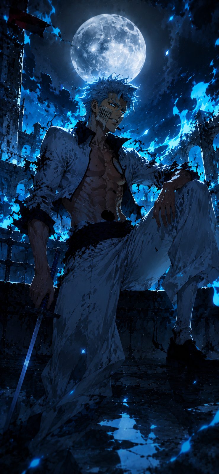 Bleach Ichigo Blue Moon Night 4K Mobile Wallpaper 4K anime wallpaper preview