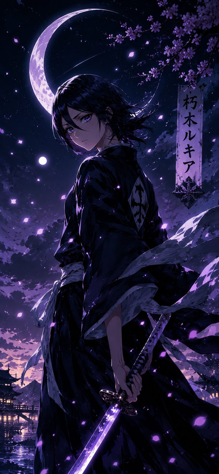 Bleach Rukia Kuchiki Purple Moon 4K Mobile Wallpaper 4K anime wallpaper preview for mobile and desktop