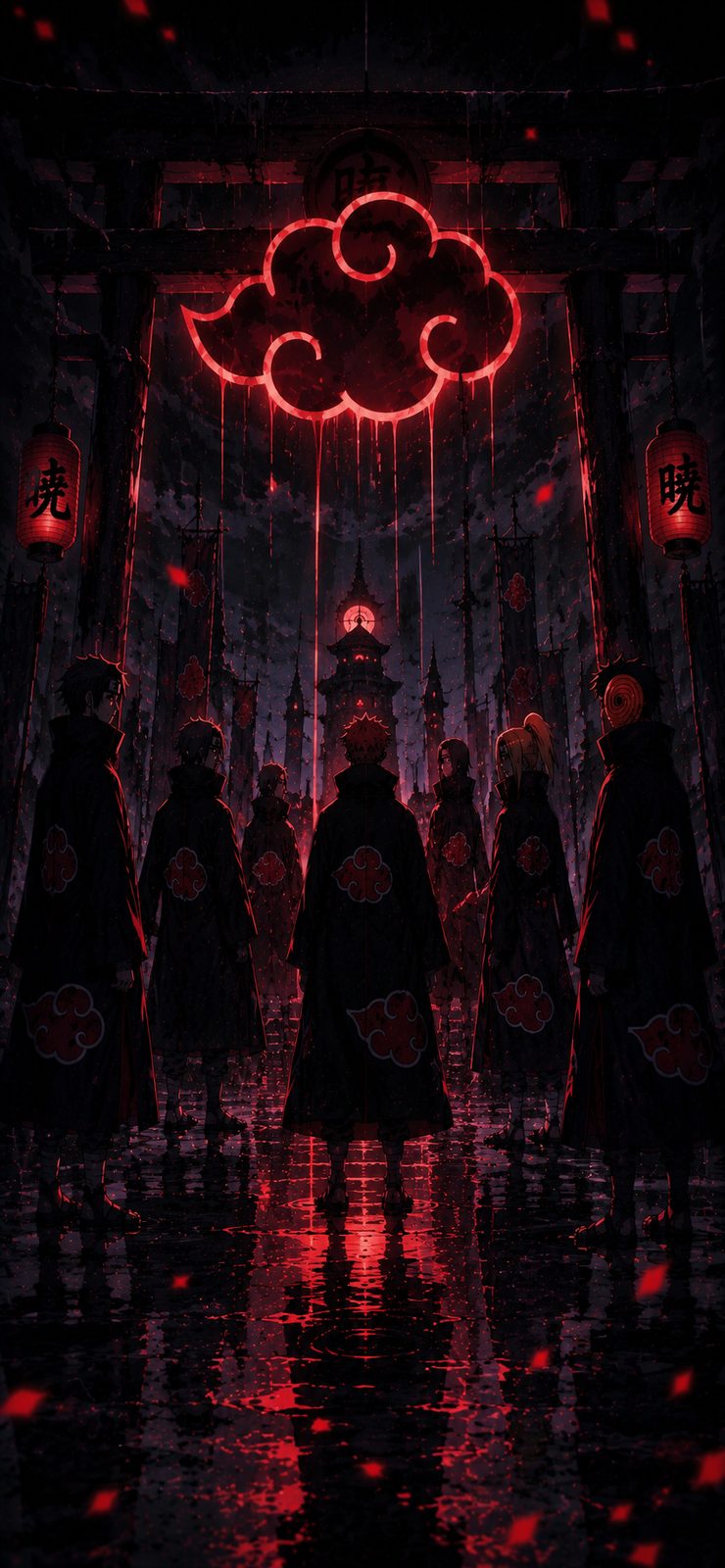 Naruto Akatsuki Temple Red Cloud Symbol 4K Mobile Wallpaper 4K anime wallpaper preview for mobile and desktop
