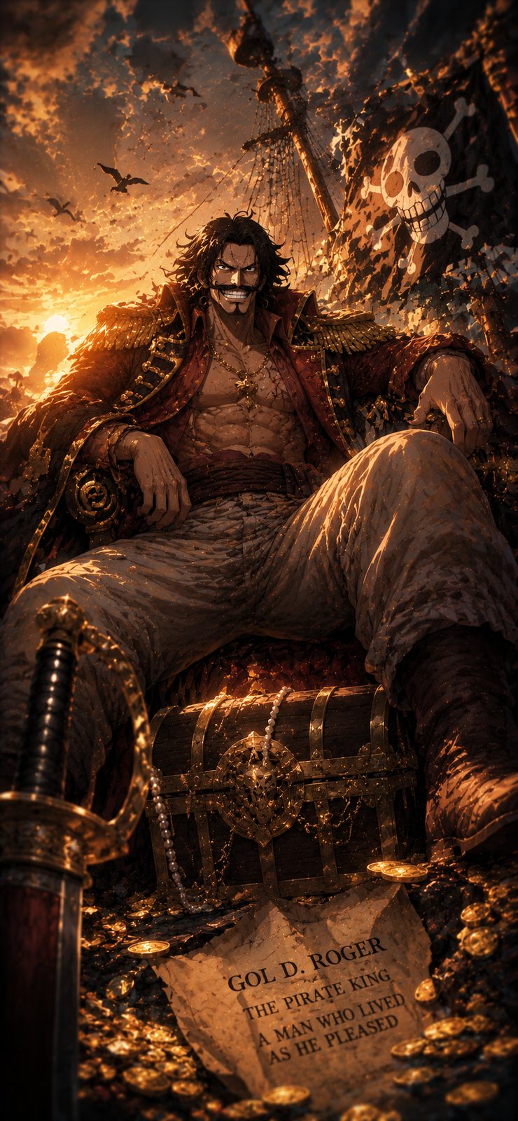One Piece Gol D Roger Pirate King Throne 4K Mobile Wallpaper 4K anime wallpaper preview